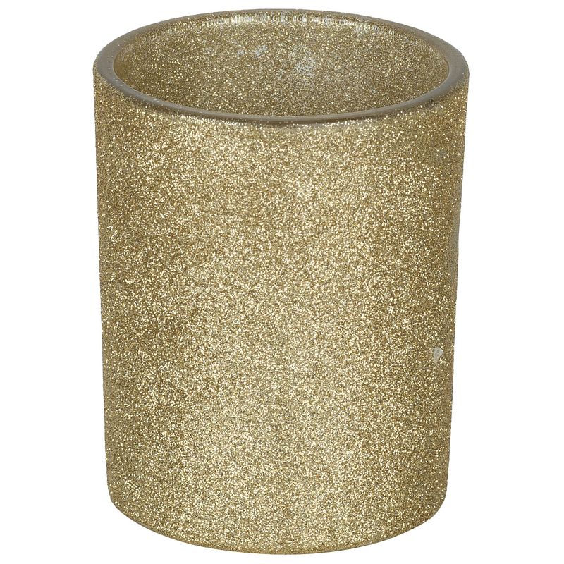 Foto van 1x gouden theelichthouders/waxinelichthouders glitter 10 cm - waxinelichtjeshouders