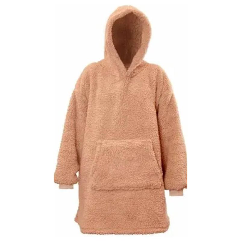 Foto van Hoodie - oversized hoodie - teddy stof - deken met mouwen - oud roze - one size - super zacht