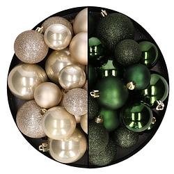 Foto van Kerstballen 60x stuks - mix donkergroen/champagne - 4-5-6 cm - kunststof - kerstbal