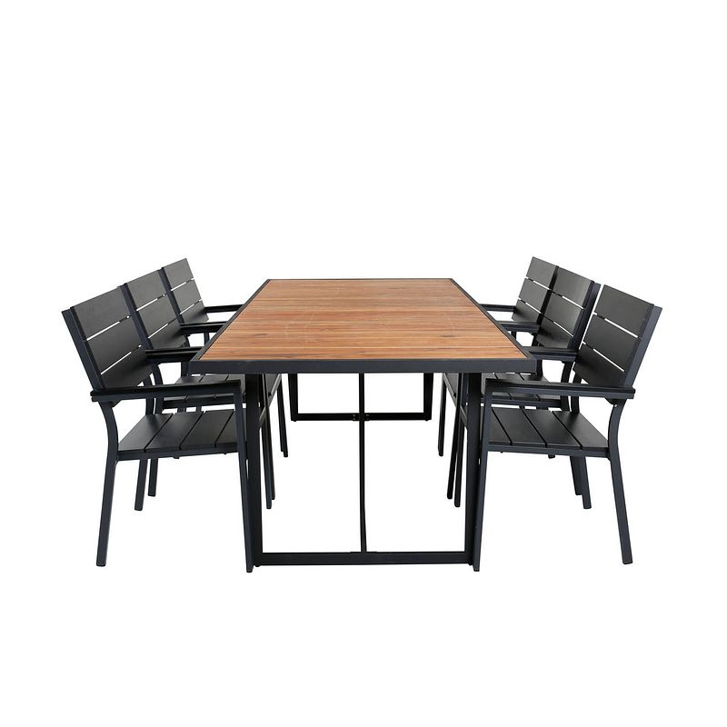 Foto van Khung tuinmeubelset tafel 100x200cm en 6 stoel levels zwart, naturel.