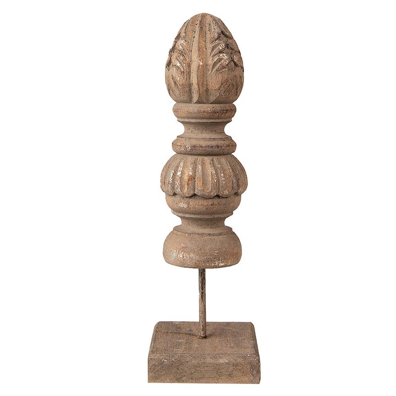 Foto van Clayre & eef decoratie 9x9x29 cm zilverkleurig hout decoratief figuur decoratieve accessoires woonaccessoires