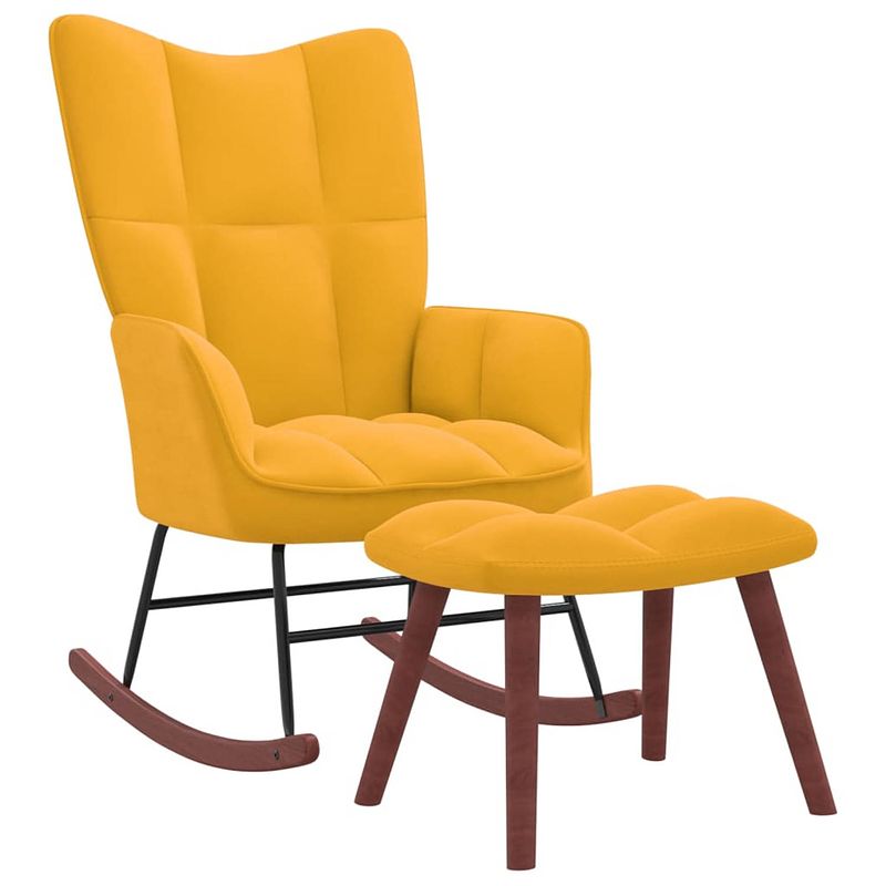 Foto van Vidaxl schommelstoel met voetenbank fluweel mosterdgeel