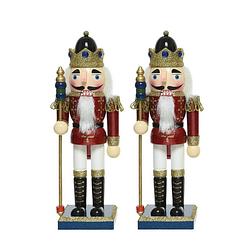 Foto van 2x stuks kerstbeeldjes houten notenkraker poppetjes/soldaten 25 cm kerstbeeldjes - kerstbeeldjes