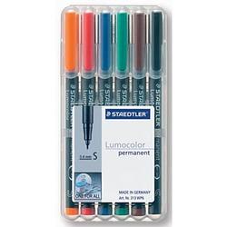 Foto van Staedtler ohp-marker lumocolor permanent geassorteerde kleuren, box met 6 stuks, superfijn 0,4 mm