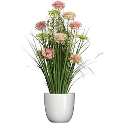 Foto van Kunstbloemen boeket roze - in pot wit - keramiek - h70 cm - kunstbloemen