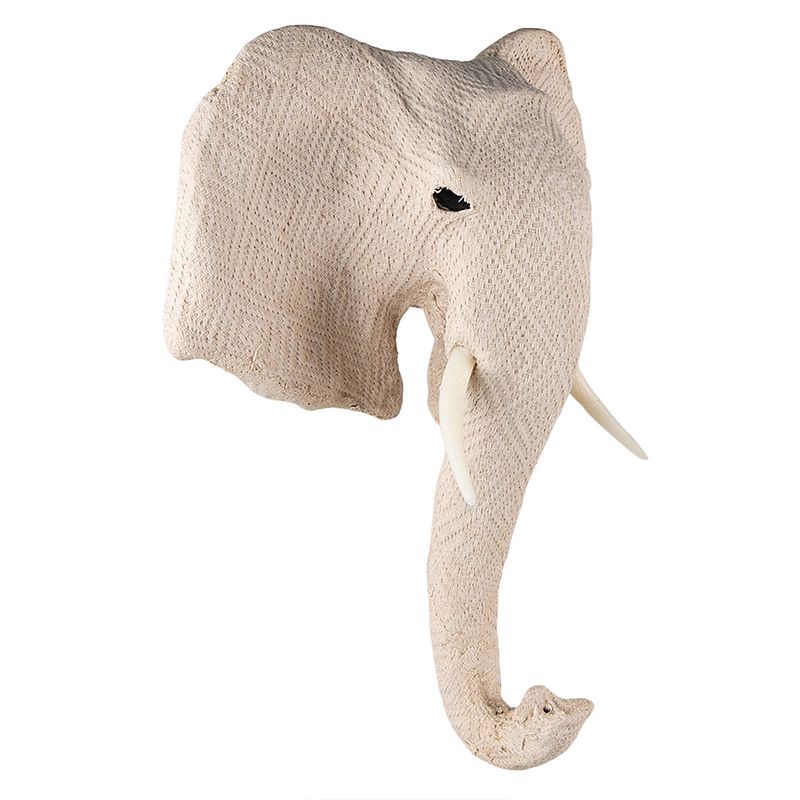 Foto van Clayre & eef wanddecoratie olifant 47 cm beige papier ijzer textiel muurdecoratie beige muurdecoratie