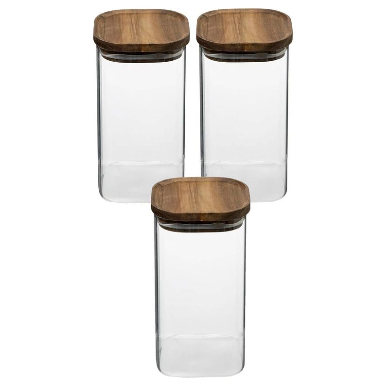 Foto van 3x stuks voorraadbussen/voorraadpotten 1,3l glas met acacia houten deksel - voorraadpot