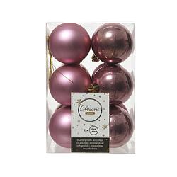 Foto van Kerstballen plastic glans-mat dia 6 cm veloursroze