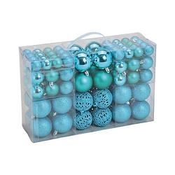 Foto van 100x stuks kunststof kerstballen turquoise blauw 3, 4 en 6 cm - kerstbal