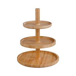 Foto van Etagère 3 laags - hoge kwaliteit bamboe hout - houten hapjesschaal -