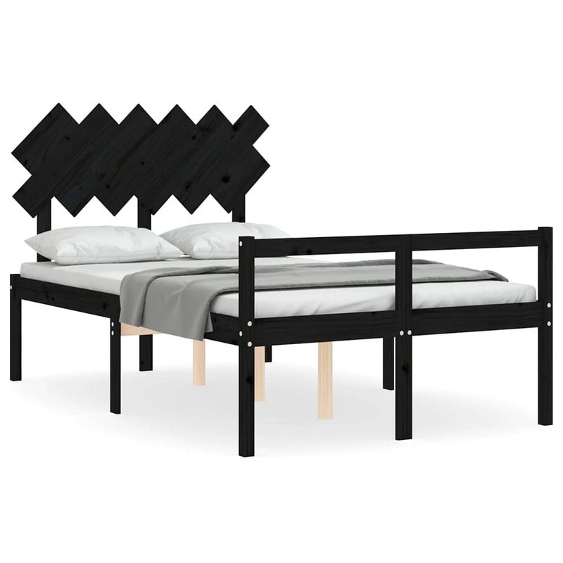 Foto van The living store massief grenenhouten bedframe - 205.5 x 125.5 x 80.5 cm - zwart