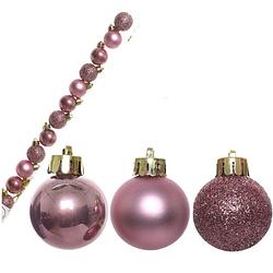 Foto van 14x stuks onbreekbare kunststof kerstballen velvet roze 3 cm - kerstbal