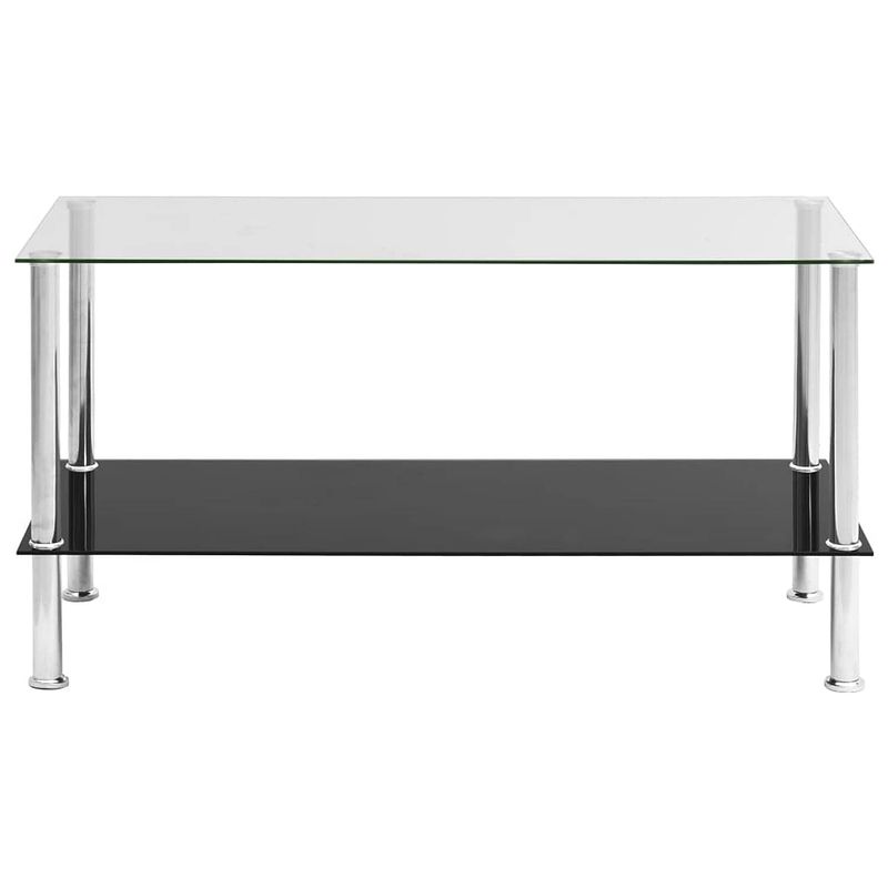 Foto van The living store salontafel - gehard glas - rvs poten - 110x43x60 cm - transparant/zwart