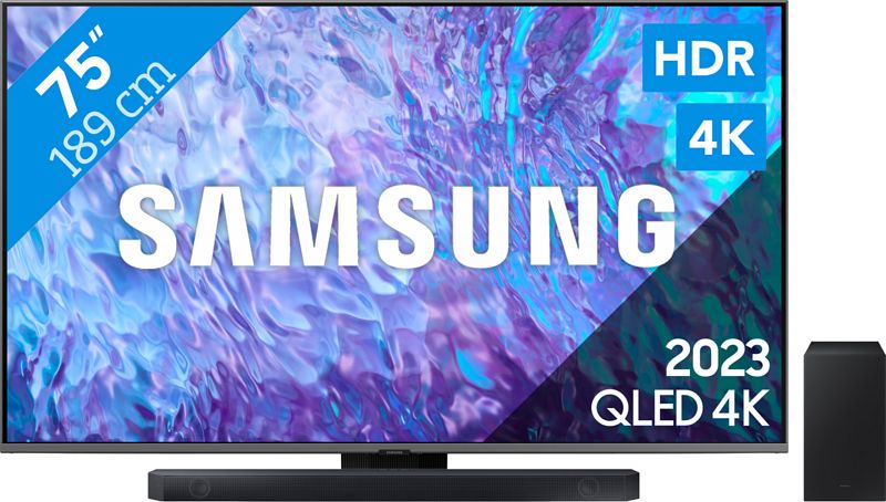 Foto van Samsung qled 75q80c (2023) + soundbar