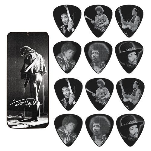 Foto van Dunlop jh-pt06m jimi hendrix silver doosje plectrums medium