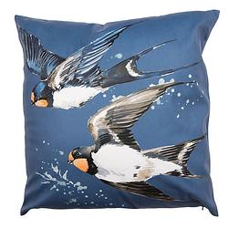 Foto van Clayre & eef kussenhoes 45x45 cm blauw wit polyester vogels sierkussenhoes blauw sierkussenhoes