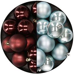 Foto van Kunststof kerstballen 6 cm - 24x st - bruin en lichtblauw - kerstbal