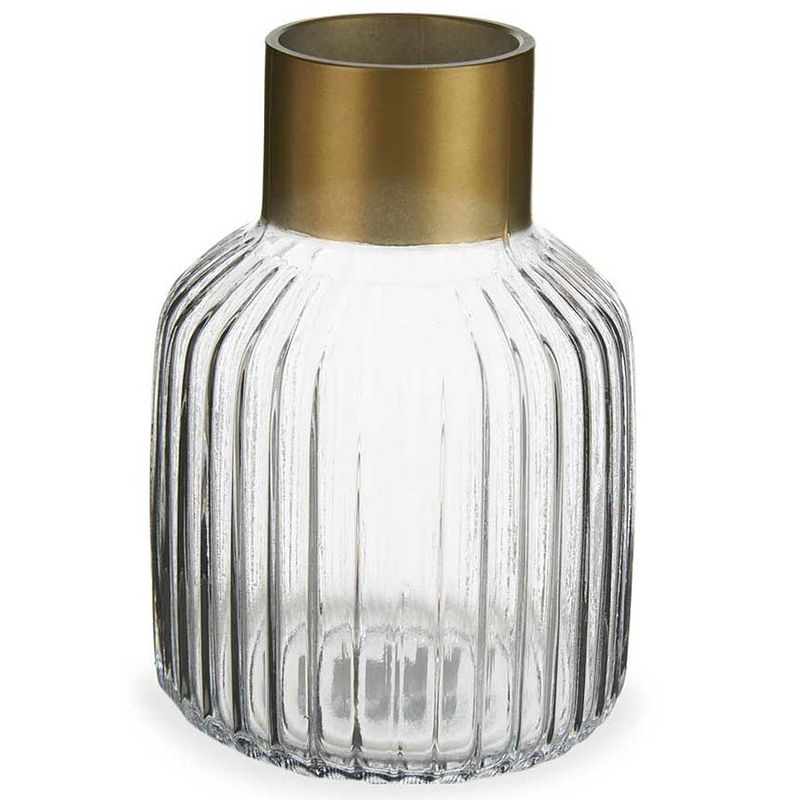 Foto van Bloemenvaas - luxe decoratie glas - transparant/goud - 12 x 18 cm - vazen