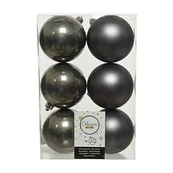 Foto van 6x stuks kunststof kerstballen antraciet (warm grey) 8 cm glans/mat - kerstbal