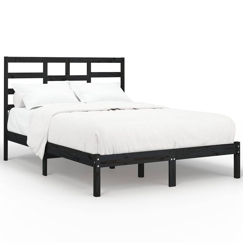 Foto van The living store bedframe grenenhout - zwart - 195.5 x 126 x 104 cm - geschikt voor matras 120 x 190 cm - stabiel en