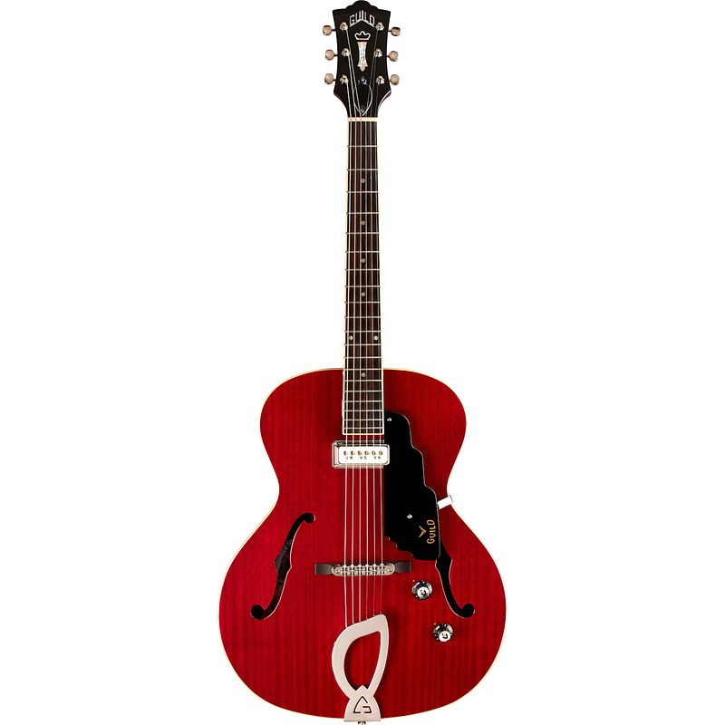 Foto van Guild t-50 slim dynasonic cherry red semi-akoestische gitaar