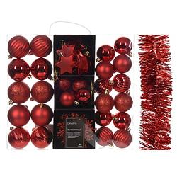 Foto van Kerstversiering- rood - kerstballen, ornamenten, slinger - kunststof - kerstbal