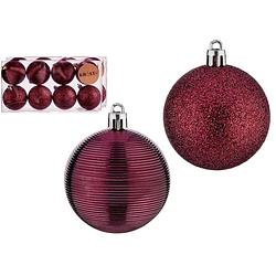 Foto van Krist+ kerstballen - 8x stuks - wijn/bordeaux rood - kunststof - gedecoreerd -6 cm - kerstbal