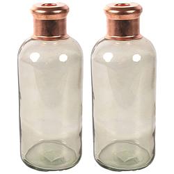 Foto van Bloemenvaas firm bottle - 2x - transparant beige/koper - glas - d11 x h27 cm - vazen
