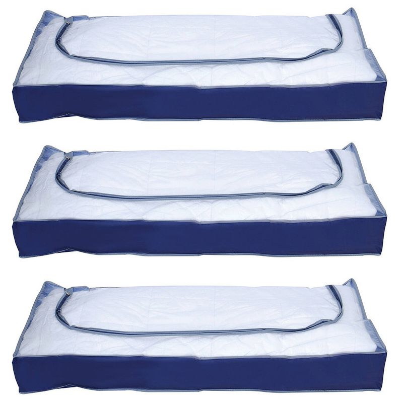 Foto van Msv opbergtas/beschermhoes beddengoed/kleding - 3x - voor onder bed - 109 x 46 x 15 cm - opberghoezen