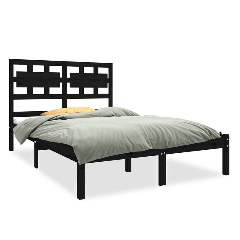 Foto van The living store houten bedframe - tijdloos ontwerp - bed - afmeting- 195.5 x 145.5 x 100 cm - ken- massief grenenhout