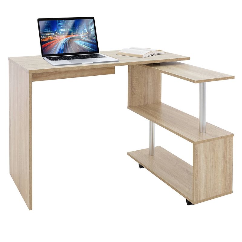 Foto van Bureau met vier wielen 150x88x75 cm mdf naturel ml-design