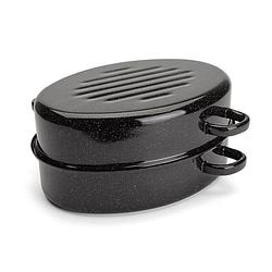Foto van Emalia geëmailleerde braadpan met deksel 3l - braadslede - bakpan - grillpan - emaille - zwart