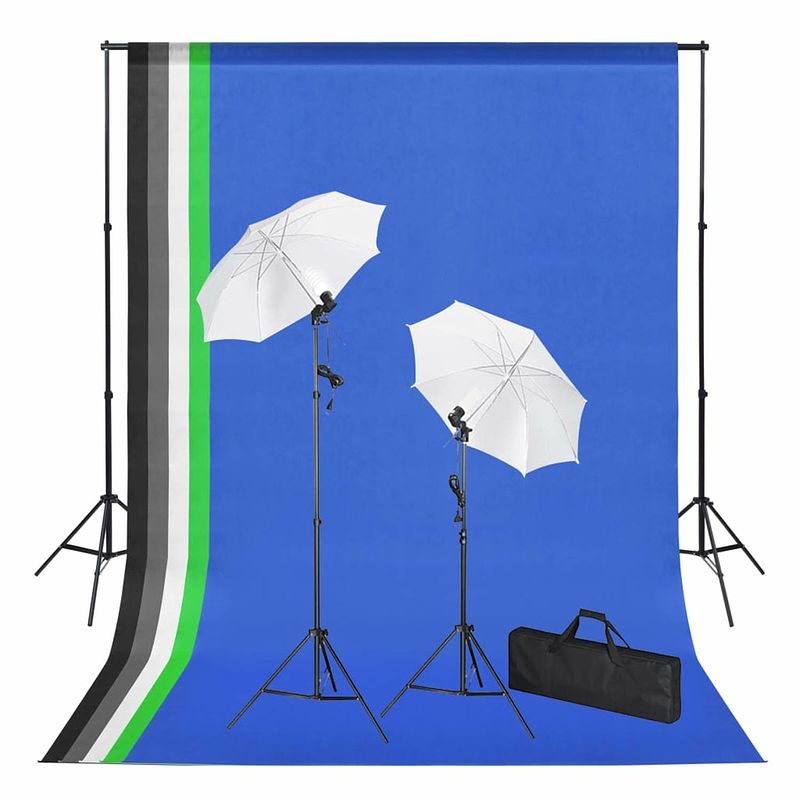 Foto van Vidaxl fotostudioset met achtergronden, lampen en paraplu'ss