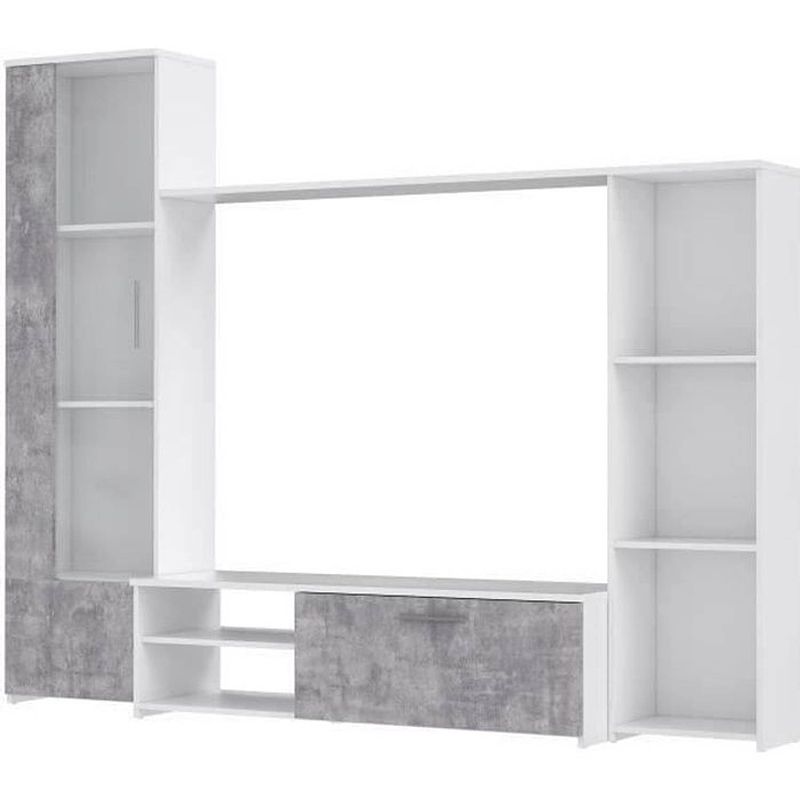 Foto van Pilvi tv-meubel - matwit en lichtgrijs beton - l 220,4 x d41,3 x h177,5 cm