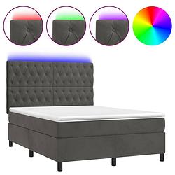 Foto van The living store boxspring bed - donkergrijs fluweel - 193x144x118/128 cm - verstelbaar hoofdbord - led-verlichting -