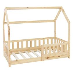 Foto van Kinderbed met bescherming tegen uitvallen lattenbodem en dak 70x140 cm dennenhout naturel ml-design