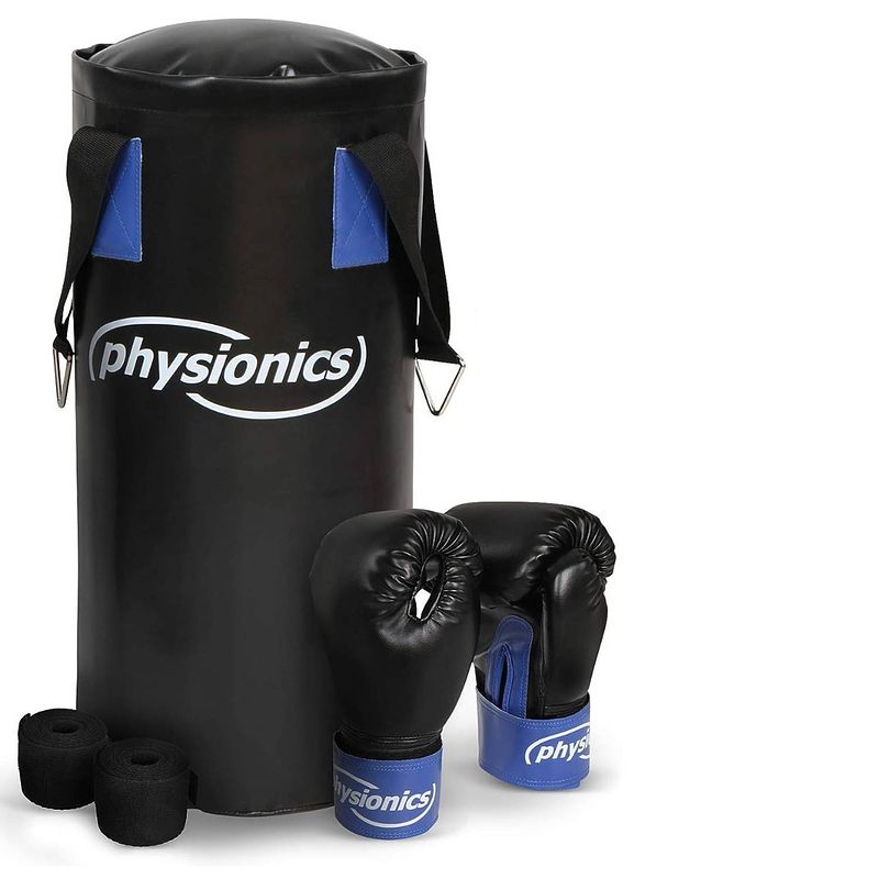 Foto van Physionics- kinderen bokszak set - met bokshandschoenen 8oz, gevuld, ø25 cm, h55 cm, gewicht 10 kg, incl. karabijnhaa...