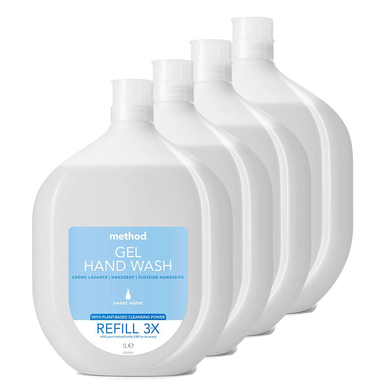 Foto van Method - navulling handzeep - sweet water - voordeelverpakking 4 x 1l