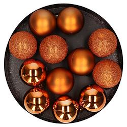 Foto van 12x stuks kunststof kerstballen oranje 6 cm mat/glans/glitter - kerstbal