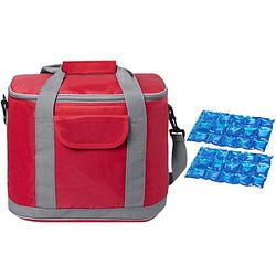 Foto van Grote koeltas draagtas/schoudertas rood met 2 stuks flexibele koelelementen 22 liter - koeltas