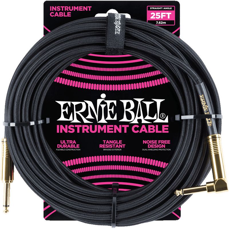 Foto van Ernie ball 6058 braided instrument cable, 7.5 meter, zwart