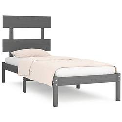 Foto van The living store houten bedframe - grijs - 205.5 x 105.5 cm - massief grenenhout