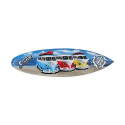 Foto van Blauwe surfplank/surfboard wanddecoratie/muurdecoratie met vw busjes gone surfing 50 cm - tuindecoratie