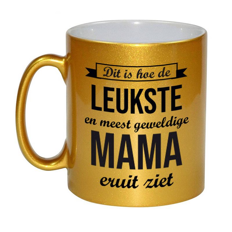 Foto van Gouden leukste en meest geweldige mama cadeau koffiemok / theebeker 330 ml - feest mokken