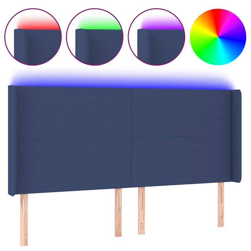 Foto van Vidaxl hoofdbord led 163x16x118/128 cm stof blauw