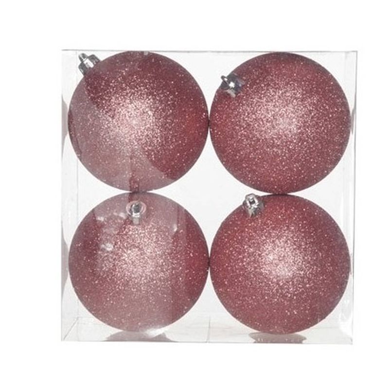 Foto van 4x kunststof kerstballen glitter roze 10 cm kerstboom versiering/decoratie - kerstbal