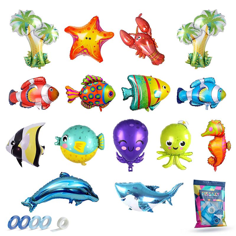 Foto van Fissaly® 15 stuks oceaan zeedieren folie ballonnen - feest decoratie - verjaardag zee versiering