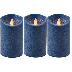 Foto van 3x donkerblauwe led kaars / stompkaars met bewegende vlam 12,5cm - led kaarsen