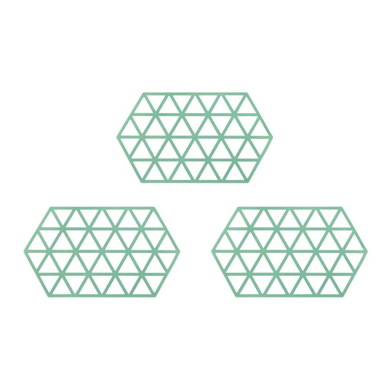 Foto van Krumble siliconen pannenonderzetter hexagon lang - groen - set van 3