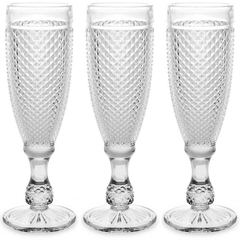 Foto van Vivalto prosecco/champagneglazen - glas - set 6x stuks - 185 ml - luxe diamonds relief glas - champagneglazen